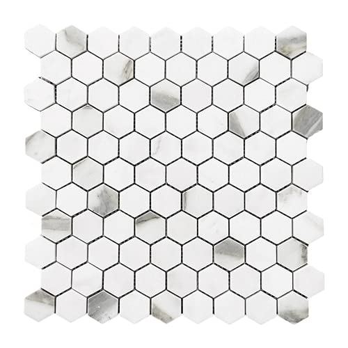 Buy Calacatta Gold Italian Marble 1" Hexagon Mosaic Tile Honed 50 Sq