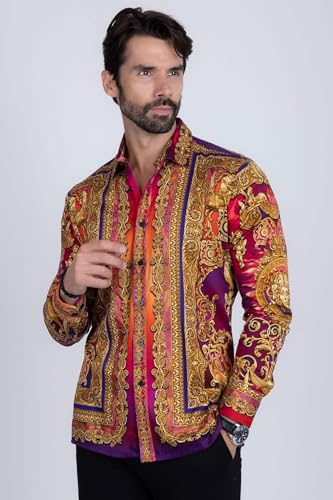 Barabas Men's Rhinestone Floral Medusa Long Sleeve Shirts 3SPR4012