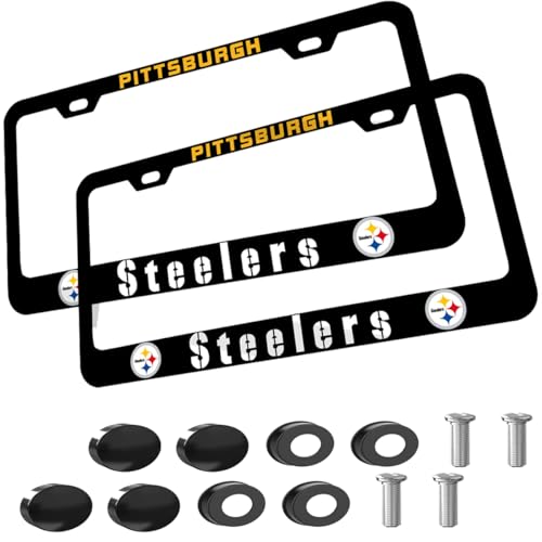 2PCS Fans Matte Metal for Steelers License Plate Frames Holder with Screw for Car Tag Frame