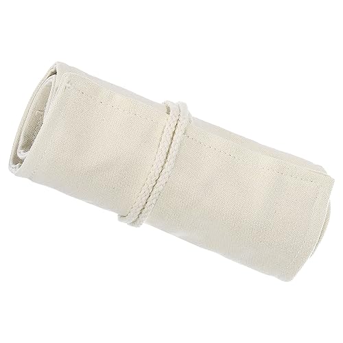 Image of PATIKIL Handmade 36 Slots Roll Up Pencil Case, Canvas Pencil Wrap Pouch Pen Holder Organizer for Artist Drawing Coloring Sketching, White