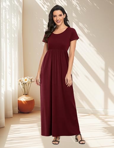 Image of Lacavocor Womens Short Sleeve Maxi Dresses Empire Waist Long Dress