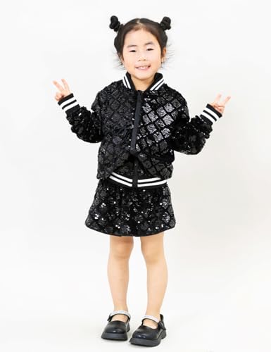 YIYI Plaid Girls Sequin Jackets Striped Stylish Varsity Jacket Kids Sparkle Coat Trendy Girl Outwear Birthday Clothes3