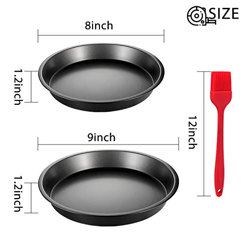 4 PCS Pie Pans, OAMCEG 9 Inch & 8 Inch Round Nonstick Bakeware Cake Pan Quiche Pan Tart Pie Plate Pizza Pan with a Silicone Brush, for Baker and Baking Enthusiast, Dishwasher Safe (8\'\'×2+9\'\'×2, Black)