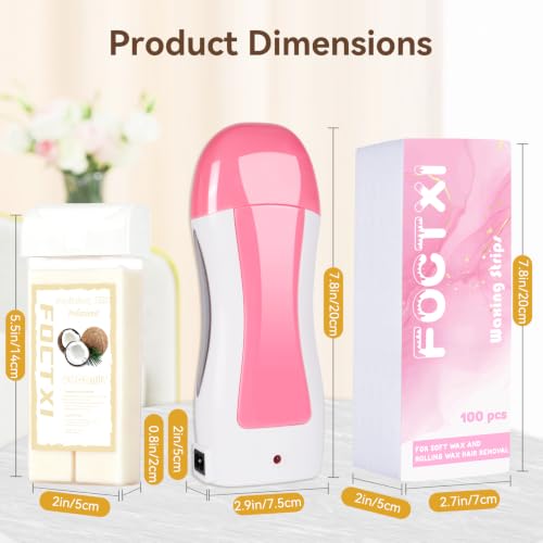 Image of Roll On Waxing Kit for Sensitive Skin - Hair Removal with 2 Coconut Soft Wax Cartridges and 100 Non-Woven Wax Strips, 10 Wipes