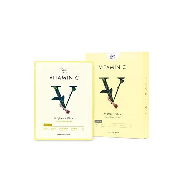 Rael Face Mask Skin Care, Vitamin C Face Masks - Bamboo Facial Sheet Mask, Korean Skincare, with Brightening Vitamin C Serum and Fruit Extracts, All Skin Types (Vitamin C, 5 Sheets)