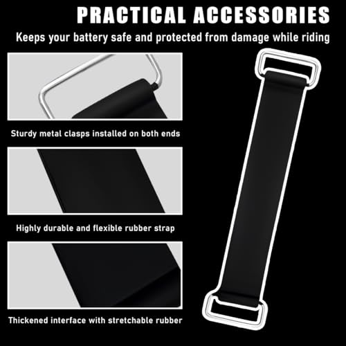 Image of 2-Piece Motorcycle Battery Strap, Stretchable Rubber Band Battery Holder Belt with Metal Buckle