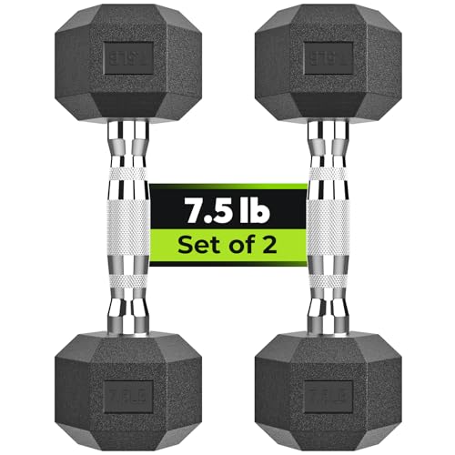 Hex Dumbbell Rubber Encased Strength Training Dumbbells Hand Weight For Workout & Exercise/Pair of 7.5LB