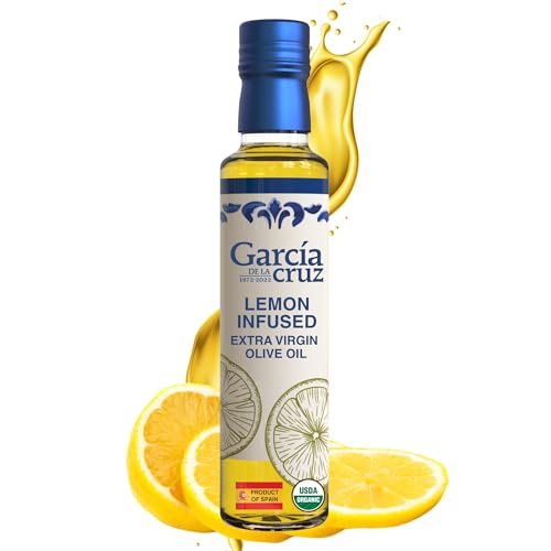 Organic Flavored Extra Virgin Olive Oil Gift Set, Garlic, Basil, Hot Chili, Lemon Infused - Pack of 4 x 8.5 oz glass bottles