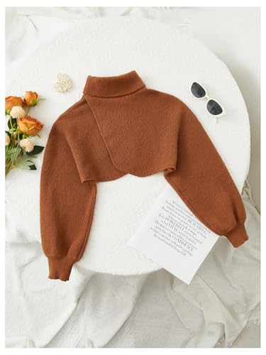 MakeMeChic Girl's Wrap Cropped Sweater High Neck 3/4 Sleeve Fall Y2K Knitted Pullover Tops2