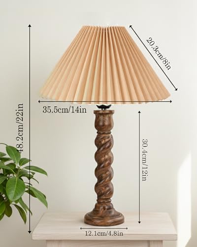 Image of Homesake Classic Twister Wooden Table Lamp with Shade | Handcrafted Bedside Lamp, E27 Holder| Bulb Included |Warm Light Night Lamp, Bedroom, Living Room, Study & Home Decor, (Pleated Jute)