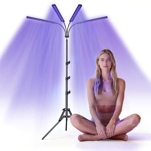 Bräunungslicht Solarium Portable Tanning Lamp für Home Gesichtsbräunung Tageslicht für Gesicht und Körper für zu Hause with Adjustable Stand and Hanging Hooks (Lila)