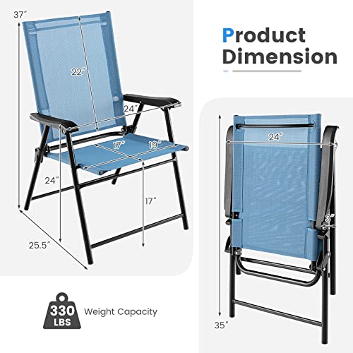 Giantex Patio Chairs Set Of 2, Folding Patio Chairs For Deck Beach Camping Dining Picnic, Portable Sling Back Chairs Space Saving Blue #TOP2