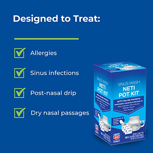Rite Aid Neti Pot Nasal Rinse Kit With 30 Salt Packets - 1 Kit | Sinus Rinse For Adults & Children | Sinus Relief #TOP3