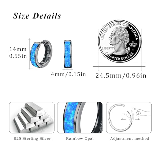 CUOKA MIRACLE Hoop Earrings for Women Opal Hoop Earrings Hinged Huggie Earrings 925 Sterling Silver Hypoallergenic Earrings for Sensitive Ears Simulated Opal Colorful Jewelry Birthday Christmas Gift2