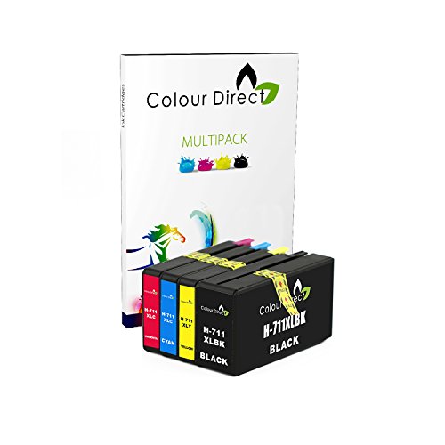 Colour Direct - 4 (1 Conjunto) Compatible Cartuchos de Tinta Reemplazo por HP 711 Designjet T120, T520 Impresoras (CZ129A, CZ130A, CZ131A, CZ132A)