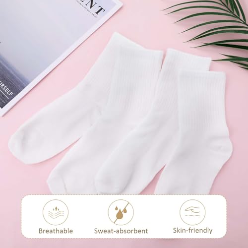 Image of InnoHHustle 3 Pairs White Crew Socks for Women All Season Womens Ankle Socks Cotton Athletic Casual Mid High Length Socks for Boots, Sneakers, Loafer