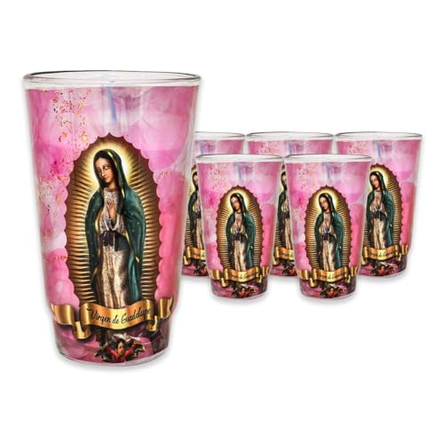 Aramo - Virgin of Guadalupe Candles 6-Pack | Lady Gudalupe Candle Glass Vessel - Coliseo | Veladora Virgen de Guadalupe | Crafted in Mexico, Celebrated Worldwide