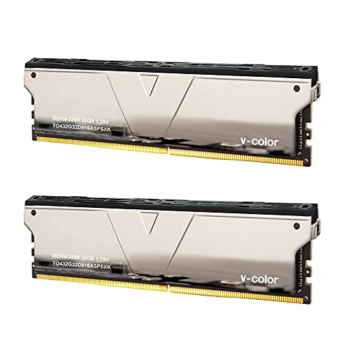 v-Color Skywalker Plus DDR4 64GB (32GBx2) 3200MHz (PC4-25600) CL16 Gaming Desktop Ram Memory Hynix IC Dual Rank 1.35V High End Mirror Finished Metal Heatsink- Silver (TO432G32D816ASPSXK)