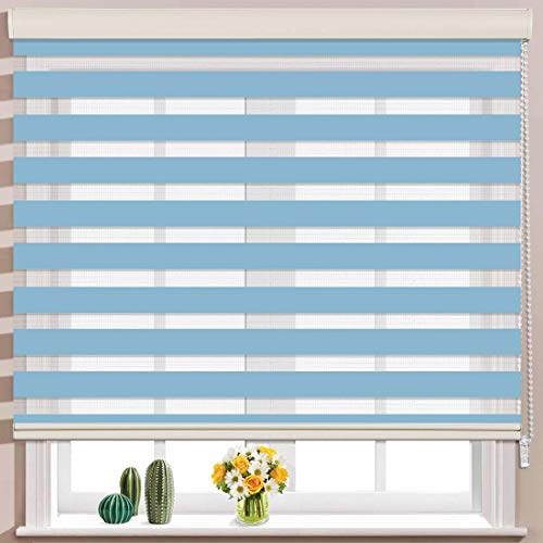 Image of Roller Zebra Blind for Windows Dual Layer Zebra Roller Shades Light Filtering Sheer Window Treatments Privacy Light Control for Day and Night Color Blue W102XH150CM