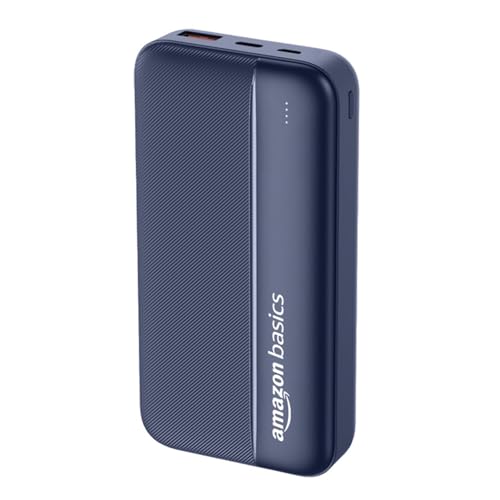 Amazon Basics 20000 mAh Power Bank | 22.5W Fast Charging | Dual Output & Input | Charge 3 Devices Simultaneously | for Smartphones, TWS Earbuds, Speakers, Tablets (Dark Blue)