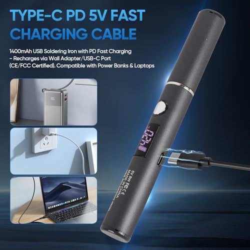 Larlarsa Cordless Soldering Iron Kit, Rechargeable USB-C Soldering Pen with OLED Screen, Portable Battery Powered Solder Iron for Electronics Repair, Includes 3 Tips & Lead-Free Solder Wire by Larlarsa - Image 7