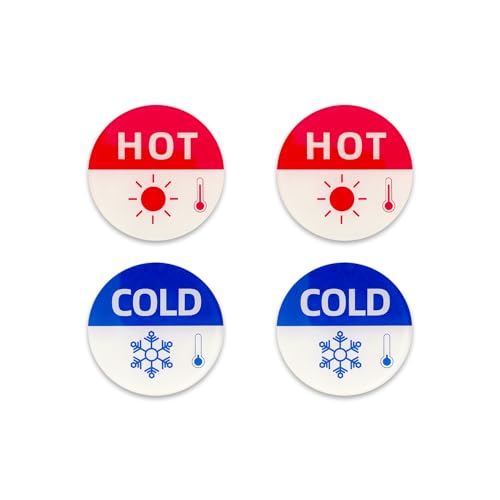 Hot Cold Water Sign Self-adhesive Cold Hot Stickers -Wall Decoration -1.42 Inch Acrylic Label Child-friendly Guest - friendly Cold Hot Signs for Bathroom Washroom Hotel Home (Thermometer Symbol)