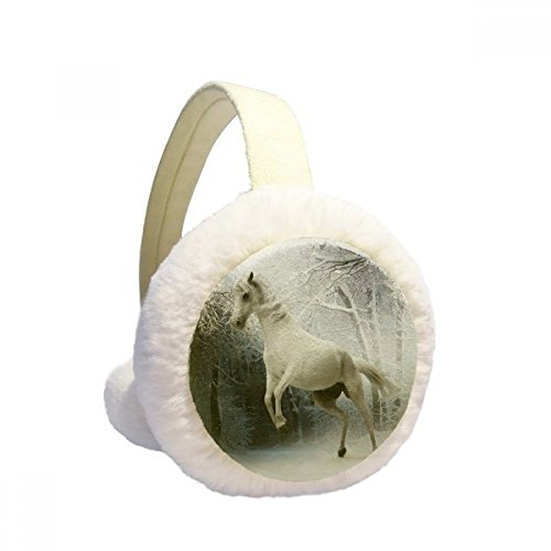 Orejeras de invierno de felpa con diseño de caballo blanco orejeras plegables unisex