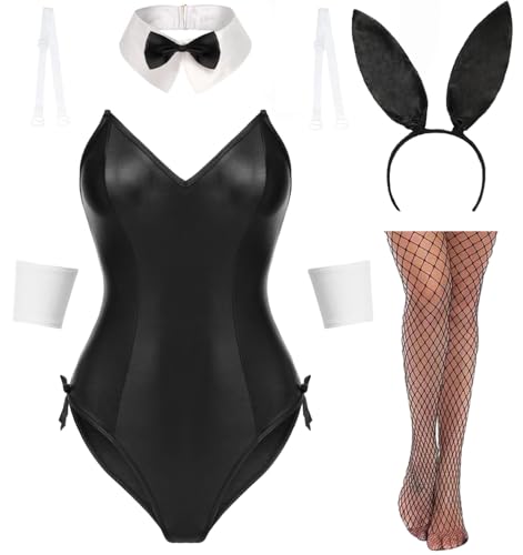 Avidlove Sexy Lingerie for Women Bunny Costume lingerie set Halloween One Piece Bodysuit Stockings Set Black M