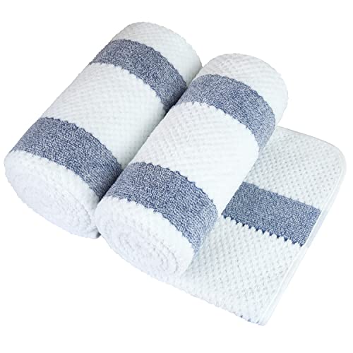 Image of JML Microfiber Bath Towels, 30 inch x 60 inch, 2 Pack, Waffle Stripe Royal Blue