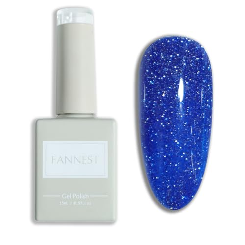 FANNEST Blue Neon Holographic Gel Polish - Reflective Glitter & Led UV - 15ml - Fall/Winter Ready