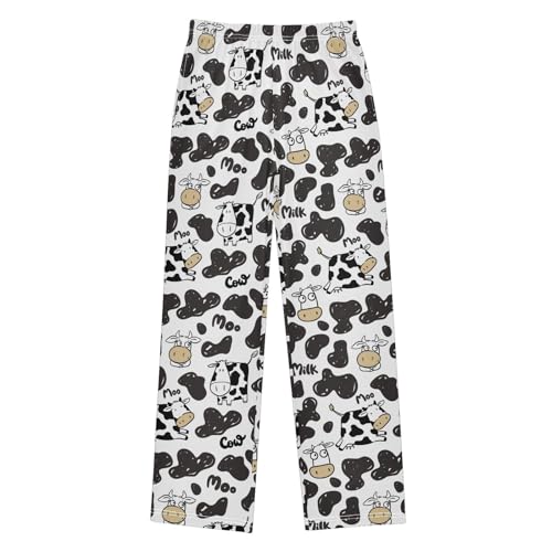 ZZXXB Milk Cow Print Boys Long Pants Soft Trousers Elastic Waist Kids Lounge Bottoms with Pockets S-XL