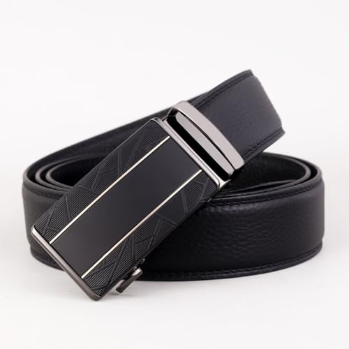 Men's Leather Ratchet Belt with Automatic Buckle, 1.37" Width, Geometric Pattern Design2