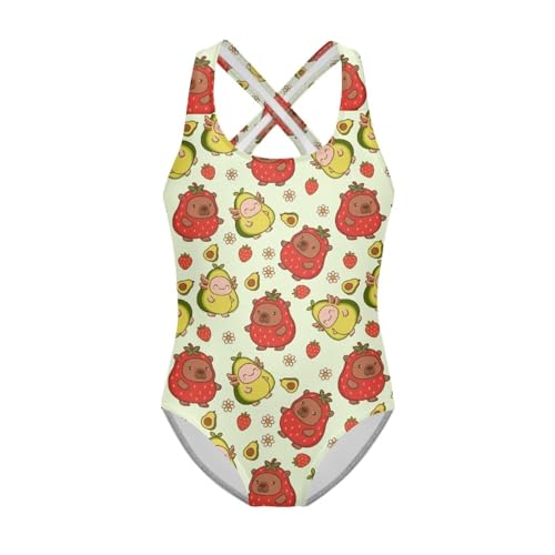 Image of Girls One Piece Swimsuits Axolotl Cross Back Swimwear Beach Summer Quick Dry Beach Bathing Suit
