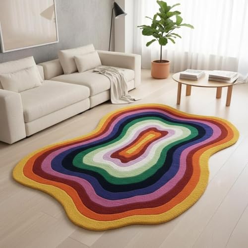 Image of Hand Made Tufted Carpet Premium Wool Abstract Irregular Design Anti Skid Area Rug for Living Room Weight- |13 Pound|Size-4x6 Feet (48x72 Inch)