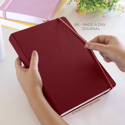 Image of NEORAH -B5 RULED | 368 Pages - 110 Gsm | PAGE A DAY JOURNAL (25x17.5 cm)-Hardcover RULED Notebook |Back Pocket |3 Silk Book Mark - Completely HANDMADE for Journaling,writing- RED