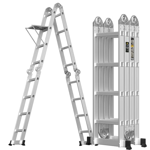 Heavy Duty Multi Purpos Ladder for Indoor Outdoor Works Home Warehouse Garage 15.5Ft/4.7M Scaffold Ladder with Safety Locking Hinge, One Tool Tray, 2 Stabilizers, 330lbs Capacity 1 Heavy Duty Multi Purpos Ladder for Indoor Outdoor Works Home Warehouse Garage 15.5Ft/4.7M Scaffold Ladder with Safety Locking Hinge, One Tool Tray, 2 Stabilizers, 330lbs Capacity