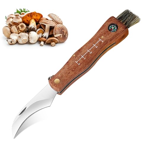 ZIMAIC Pilzmesser mit Bürste und Tasche Mushroom Erntemesser mit Pilztasche Klappbares Gemüsemesser Outdoor Klappmesser Tragbares Pilzmesser Set Geschenk für Pilzsammler