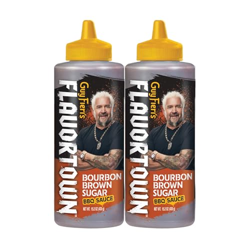 Guy Fieri's Flavortown Bourbon Brown Sugar BBQ Sauce - Sweet & Smoky Barbecue Sauce, Use for Chicken Wings, Ribs, Burgers, & More - 15.2 Ounce Bottle (Pack of 2)
