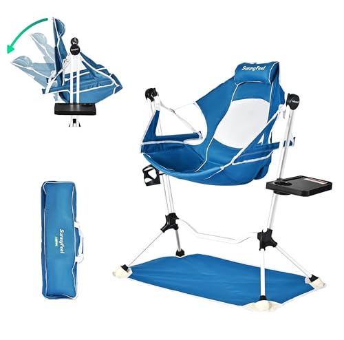 SUNNYFEEL Hammock Camping Chair, Oversized Swinging Camping Chair, Portable Hammock Chairs with Cup Holder, Beach Mat, MAX 300lbs Heavy Duty for Outdoor Travel Lawn Backyard Beach (Blue) by SUNNYFEEL - Image 8