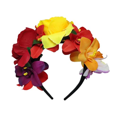 Diadema para el Día de los Muertos, corona de rosas artificiales mexicanas para Halloween, festival, colorido estambre falso para fiesta