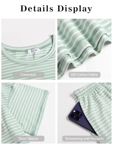 Image of KCW Pajamas for Women Set 2 Piece 100% Cotton Lounge Sets Short Sleeve Top and Shorts Pj Set Sleepwear Outfits