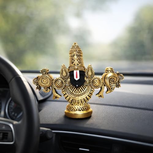 Image of Gold Art India Lord Venkateswara Balaji Idol | Gold-Plated Antique Matte Finish Murti | 3.5 x 4.2 inch | Tirupati Balaji Statue for Home Mandir, Office & Gifting