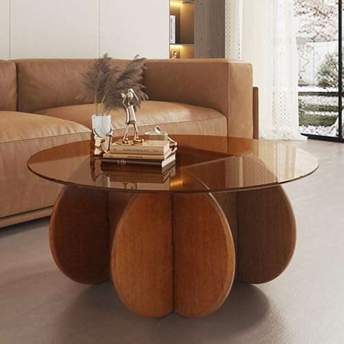 Table basse ronde en verre pour meubler un petit salon