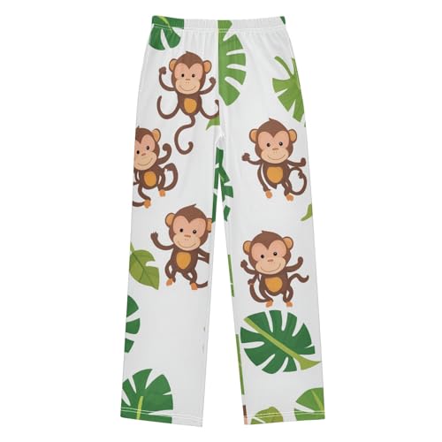 Monkey Tropical Leaf Boys Long Pants Soft Trousers Elastic Waist Kids Lounge Bottoms with Pockets S-XL