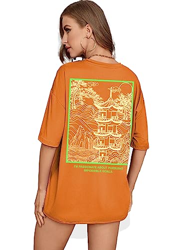 Image of Rigo Back Printed Half Sleeves Round Neck Oversized T-Shirt for Women | Drop Shoulder T-Shirt for Women | Loose Baggy Fit T-Shirt for Women /Girls