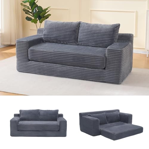 Yihomfy - Sofá convertible de 2 plazas de pana - Sofá cama modular con espuma de memoria, no requiere montaje, sofá compacto para espacio pequeño y apartamento
