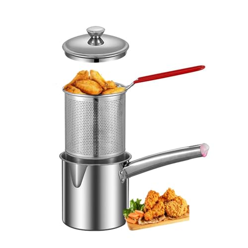 Exogio Olla para freír de 2 litros con colador y tapa, recipiente para grasa, olla...
