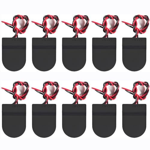 AEDIKO Lot de 10 supports de piles CR2032 - 1 x 3 V - Avec interrupteur marche/arrêt - Noir