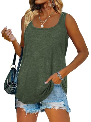 Image of iChunhua Ladies Summer Tops Sleeveless Vest Loose Fitting Tank Top Holiday Clothes Dark Green XX-Large