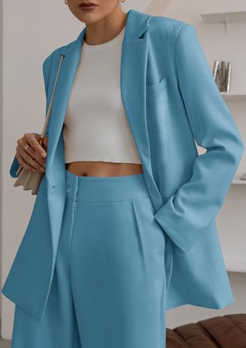 PRETTYGARDEN Women's Two Piece Outfits Dressy Blazer Jacket Wide Leg Pants 2025 Fall Business Casual Office Work Suit Sets3